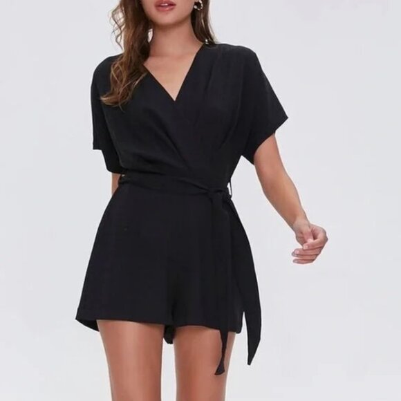 Forever 21 Black Surplice Romper - Picture 1 of 7